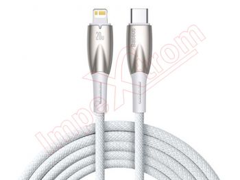 Cable de datos de alta calidad blanco Baseus CADH000102 Glimmer Series de carga rápida 20W con conectores USB Tipo C a Lightning 8-pin de 2m longitud, en blister